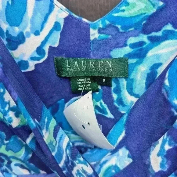 RALPH LAUREN Blue Watercolor Paisley Dress Green Label Size 8 - NWT - Picture 4 of 5